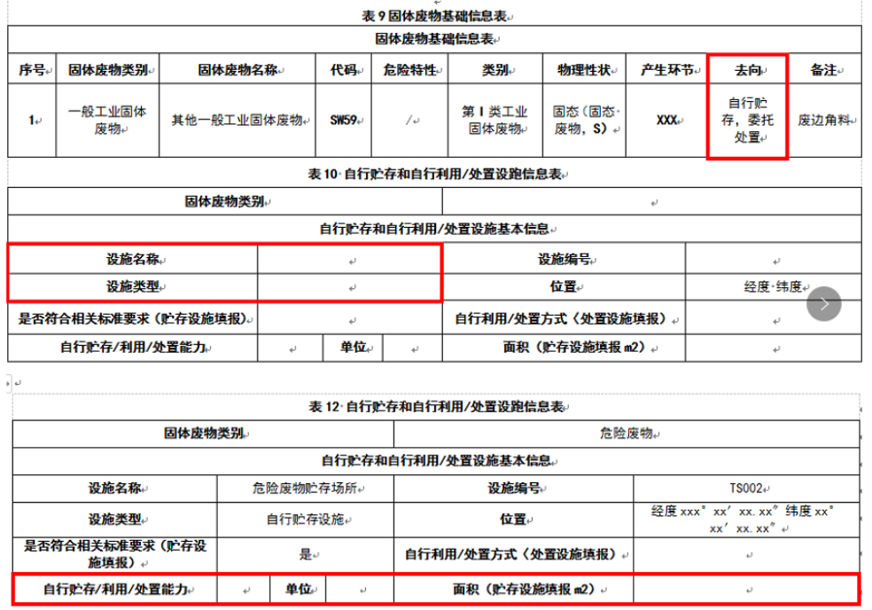 惠州废物回收,惠州固废平台填报,自行贮存和自行利用/处置设施信息表